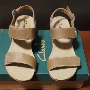Clarks tan wedge sandal. Gently worn.